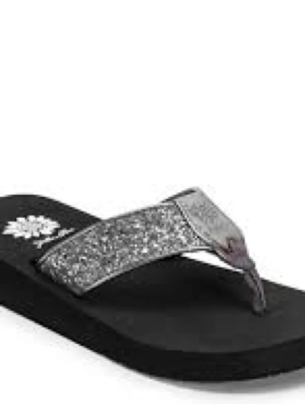 New!!!Yellow Box Black Flip Flops with Silver Glitter Straps - Picture 6 of 7